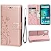 Wallet Case for Xiaomi Mi A2 Lite/Redmi 6 Pro, 3 Card Holder Embossed Butterfly Flower PU Leather Magnetic Flip Cover for Xiaomi Mi A2 Lite/Redmi 6 Pro(Rose Gold)