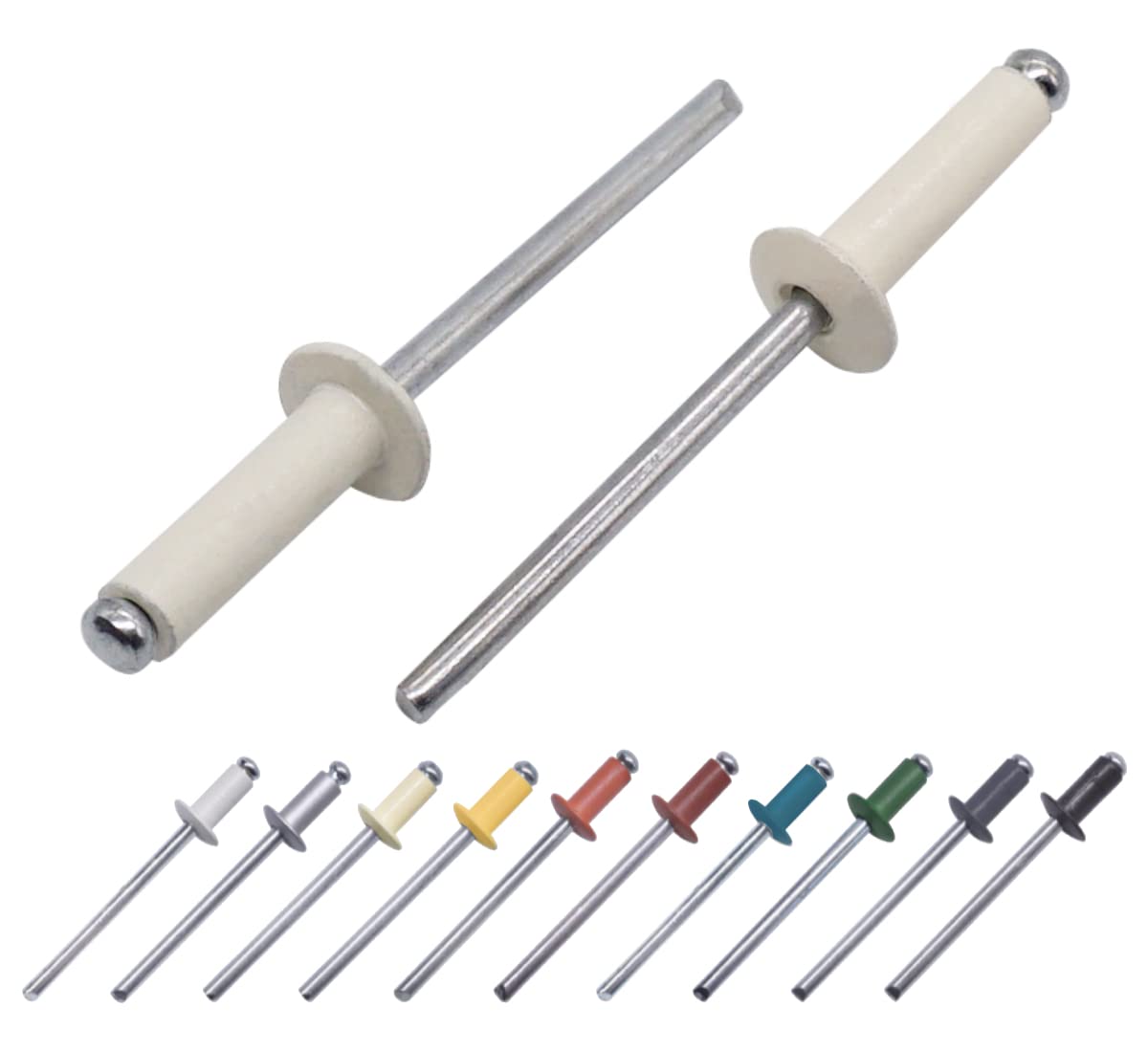 (Pack of 80 pcs) Painted Blind Rivets 4.0 x 14 mm, Dome Head, DIN 7337, Aluminum Rivet and Steel Mandrel, Pop Rivets (80, Pure White RAL 9010)