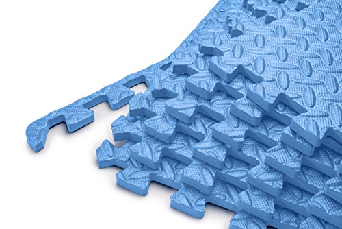 HemingWeigh Puzzle Exercise Mat EVA Foam Interlocking Tiles - Covers 144 Square Feet -Light Blue (Each Pack Contains 6 Tiles for a Total of 36 Tiles)