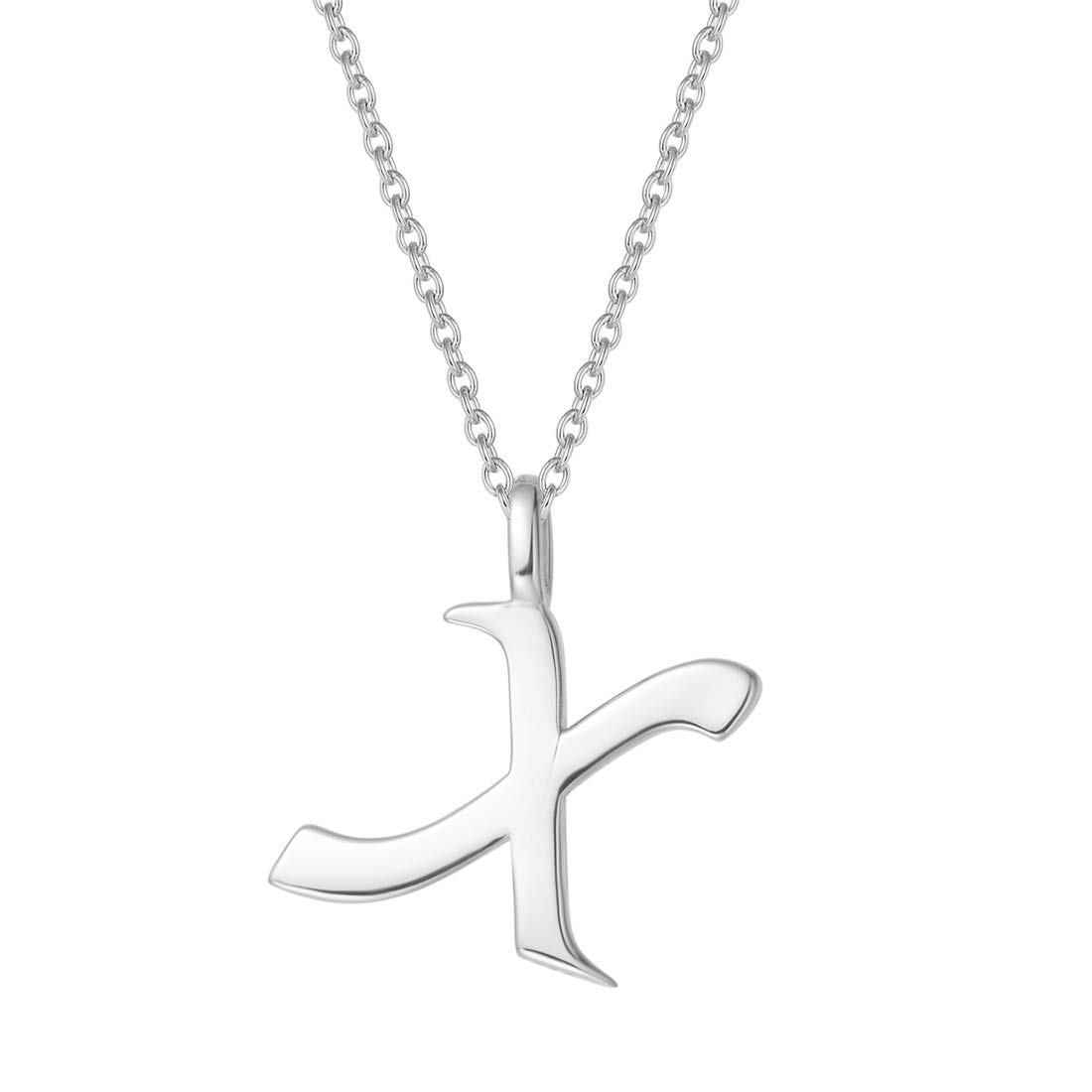 925 Sterling Silver Initial Alphabet Necklace with Letter X Name Pendant for Women Girls Teenagers Friends with Gift Jewellery Box - Chain Length: 16 + 2 Inch