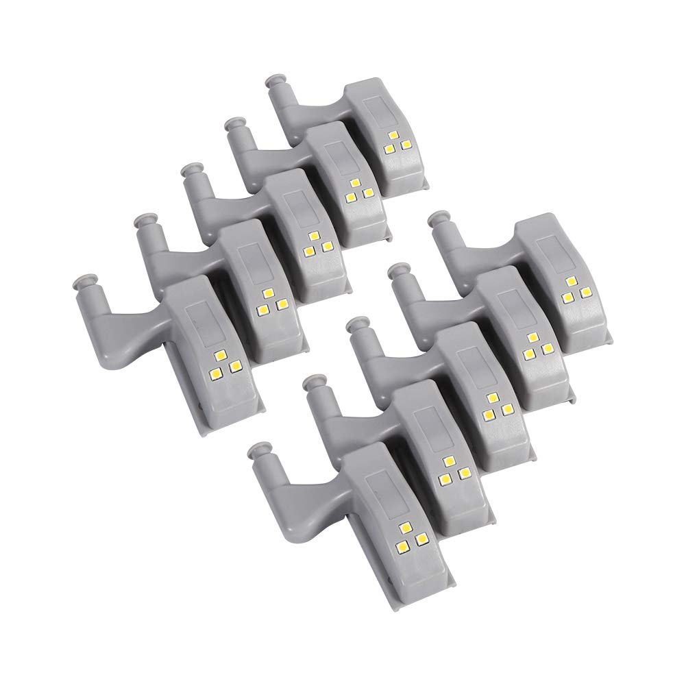 10Pcs White Inner Sensor Hinge Led Light Universal Cabinet Cupboard Closet Wardrobe Warm/Cool LED Hinge Light Home Kitchen Cupboard (Warm White)