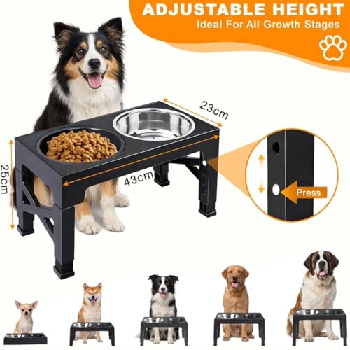 Beauenty Elevated Dog Bowl,5 Height Adjustable Elevated Slow Feeding Dog Bowl,With Anti Slip Feet,With 2 Stainless Steel Bowls And 1 Slow Feeding Dogs Bowl,For Small/Medium/Large Dogs Cats(Black)