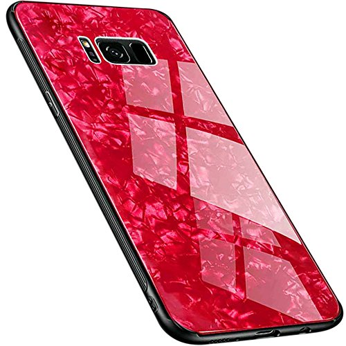 Galaxy S8 Plus/S8+ Glass Rear Case, ACMBO [Shell Pattern] 9H Tempered Glass Anti-scratch Shock Absorption Non-slip Soft TPU Bumper Back Cover Cases For Samsung Galaxy S8+/S8 Plus 6.2 inch,Red