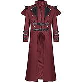 BITSEACOCO Mens Steampunk Tailcoat Costume, Medieval Gothic Long Trench Coat Victorian Double Breasted Zipper Punk Jacket