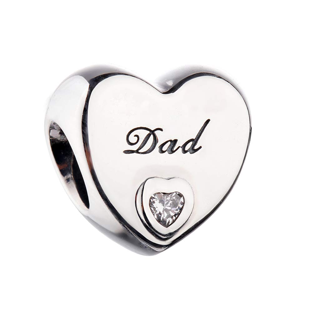 PANDOCCI Father Day Gift Dad's Love Heart Beads DIY Fits for Original Pandora Bracelets 925 Sterling Silver Charm Jewelry