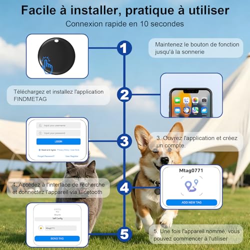2026 Mini Traceur GPS Chat - Collier GPS Chat Flexible sans Abonnement (Historique de Suivi 3 Jours), Collier GPS pour Chien avec Suivi en Temps réel et étanchéité, Compatible iOS/Android (Noir)