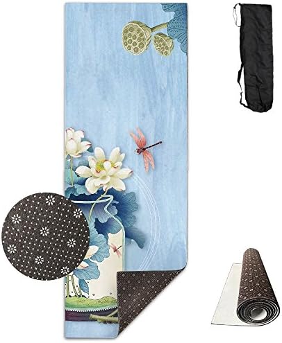 Lotus Painting Premium Design Yoga Mat, Extra Long (24"x71"), Non-slip, Eco-friendly, Ideal For Bikram, Hot Yoga, Ashtanga, Pilates, Or Sweaty Practice. Includes Carrying Strap!