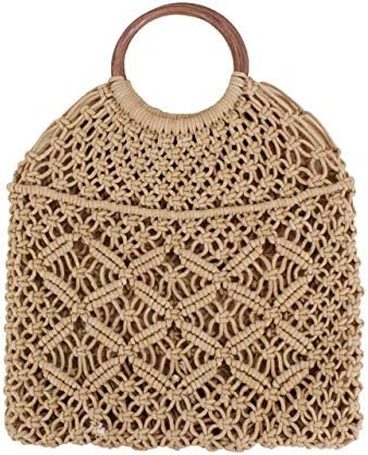 Women's Straw Handbags Large Summer Beach Tote Woven Round Handle Shoulder Bag Mesh Beach Bag for Women