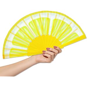 Salutto Hand Fan Plastic with Fruit Design Beautiful Fabric Printing Summer Women Feld Fold Fans (Lemon)