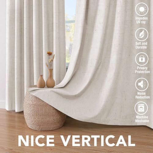 H.VERSAILTEX Cortinas Opacas para Recámara, Lino 100% Negro, para Puerta Corrediza, de Ventana Texturizadas, Ojales, Eficiencia Energética, Forro Blanco, 2 Paneles, 132 x 213 cm, Marfil