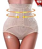 Antibacterial Mesh Shapewear Brief High Waist Control Shaper Panties (M, Beige)