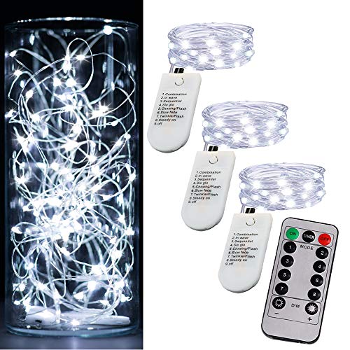 3PCS Fairy String Cool White Changing Twinkle Lights with Remote, 6.5ft 20 LED's,CR2032 Battery Powered, Indoor Decorative Silver Wire Bedroom,Patio,Outdoor Garden,Stroller