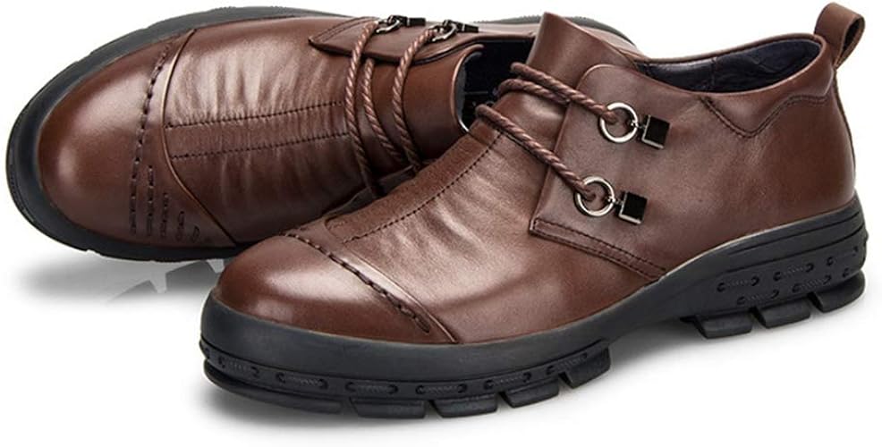 Amazon ジョイジョイ ワークブーツ 男性用 カジュアルシューズ 大きいサイズ おでこ靴 レースアップ 本革 登山靴 クッション 防水性 ハイカット 滑りにくい 厚底 仕事用 防寒 ウォーキング ブラック ブラウン レースアップシューズ