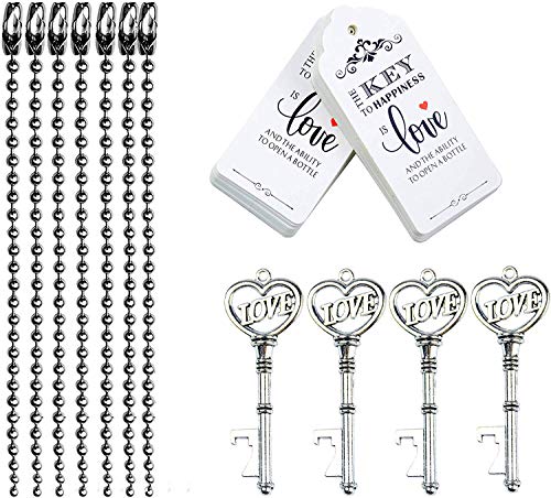 image for Makhry 52pcs Vintage Skeleton Key Bottle Opener with Love Heart Escort