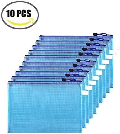 10 Pieces A4 Size Mesh Document Bag Zipper File Bag Document Folders for Business Document Organizer and Office Stationery Storage (Blue)