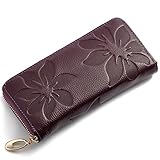 Women's Leather Wallet, Eilen Kapok Pattern Genuine Leather Purse Case Long Organizer Wallet Zippered Around Clutch / Mobile Phone Pouch Case Bag for Samsung Galaxy S6/ Samsung Galaxy S5/samsung Galaxy Note4/Note 3 iPhone 6 plus 5.5 inch /iPhone 6 4.7inch HTC one M7/M8/M9 (Purple)