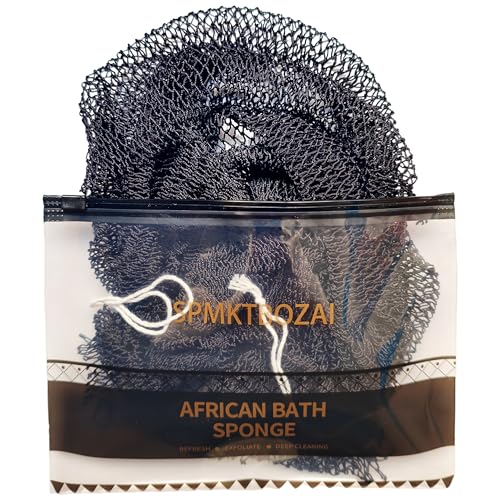 SPMKTBOZAI African Net Sponge Authentic, Loofah Exfoliating Body Scrubber Bath Sponge, African Exfoliating Net Sponge Back Scrubber Washcloth for Shower, Body Care Bathing Accessories (Black)
