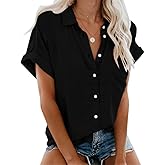 Womens Short Sleeve Casual Button Down Shirts Summer Soft Fashion Cotton Blouses Tops with Pocket