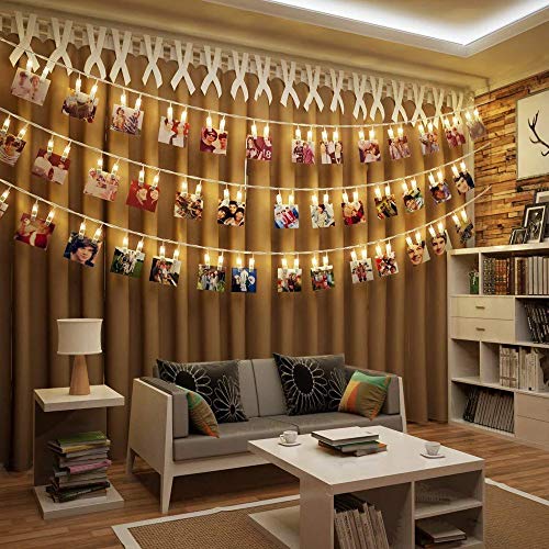GHodec Photo Hanging Clip String Lights Battery Powered 20 LEDs Bedroom Fairy Lights with 10-Clip for Pictures/Artwork/Decor (Warm White) - Thumbnail 6