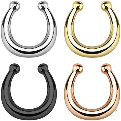 Richbest Gold Silver rose gold Fake Nose Ring fake septum rings Piercing body jewellery Hoop rings For Women (Black)