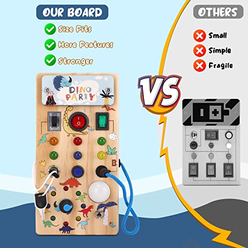 Dinosaur Busy Board with 8 LED Light switches, Toddler Montessori Busy