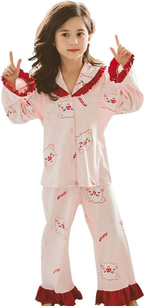 Amazon Xsongang 子供 ルームウェア 女の子 パジャマ キッズ トップス パンツ キッズパジャマ カジュアル 長袖 綿 二重 上下 セット 前開き パジャマ 部屋着 ふわふわ 春夏 秋 パジャマ 通販