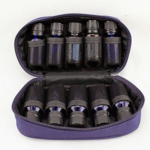 FLYMEI Portable Essential Oil Carrying Case - Holds 10 Bottles of 5ml, 10ml, 15ml - Travel Size Essential Oils Bag Organizer Perfect for Young Living, doTERRA and more (Dark Purple)
