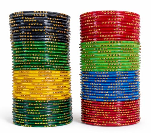 SPARSHIKA Geeta creation 80 Pcs Glass Bangles Set for Women | Multicolor Plain Chudi with Golden Dots (8 Colors, 10 Each) | Bridal Wedding Festival Bangles | Sizes 2.4 2.6 2.8 | Traditional Indian at Amazon