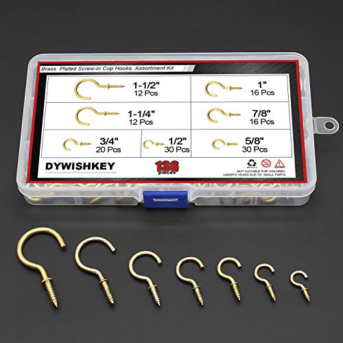 Cup Screw Hooks for Hanging, DYWISHKEY 136PCS 7 Sizes Cup Hooks Kit