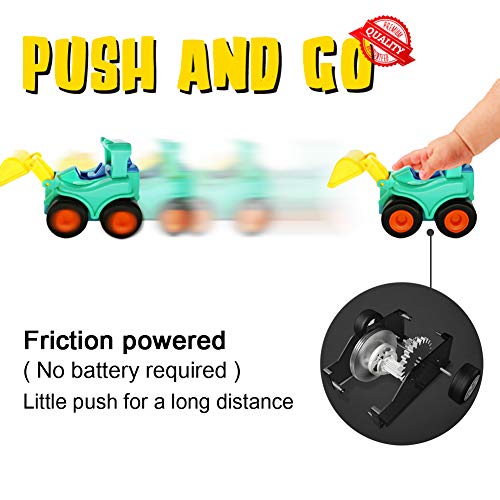 Beestech Toy Cars for 2,3,4,5 Year old Boys Girls Toddlers, Friction Powered Cars, Push and Go Construction Truck Toys, Pull back and Go Vehicles with Dumper Road Roller Bulldozer Excavator 4 Pack Gif