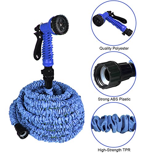 CampFENSE Garden Hose 7 Spray Modes with Storage Bag 50FT or 75FT Expandable Extra-Strength Latex Water Shrinking Hose Adjustable Durable Flexible Magic Hose (50FT, Blue)