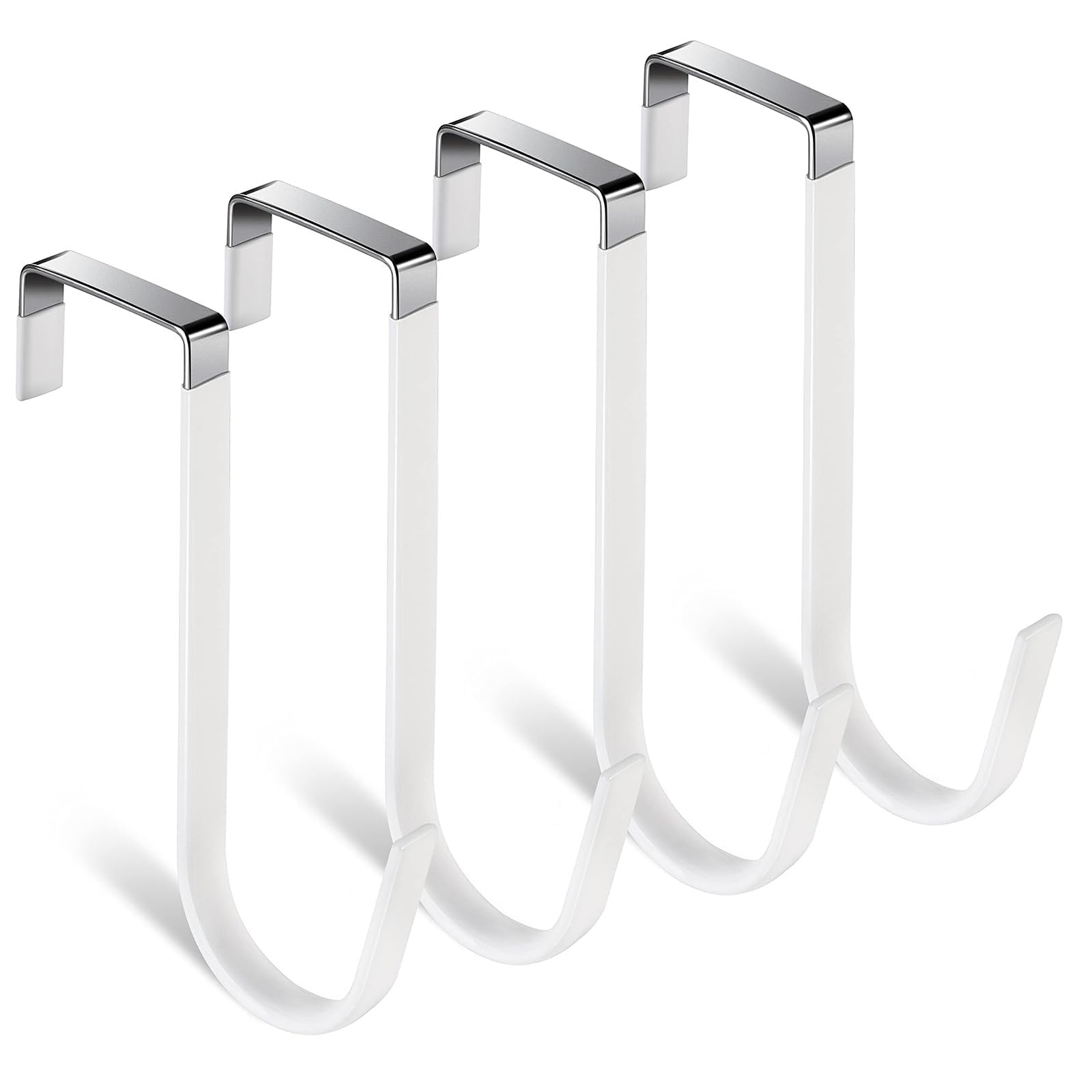 ZPLASK 4Pcs Door Hooks Over The Door Hook Hanger, Over Door Hooks, Christmas Decorations Over Door Hook, Over Door Wreath Hanger for Clothes Hats Bags Wedding Wreath Display (White)