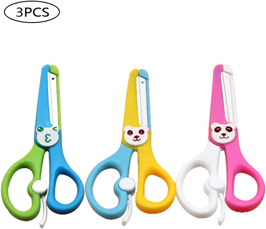 Wenosda 8pcs Safety Scissors DIY Craft Safe Scissor Toy with Spring for Kids/Child/Toddler/Children/Student/Teacher/Preschool Handcraft Training (3PCS, Assorted Colors)