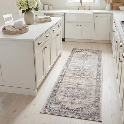 SAFAVIEH Traditional Rug for Living Room, Dining Room, Bedroom - Brentwood Collection, Short Pile, in Cream and Grey, 60 x 300 cm