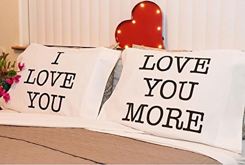 Sweet and Romantic I Love You &amp; Love You More Couple Pillow Covers, Perfect Pair of Soft and Plush Cotton Polyester Pillow Cases, Standard Size, Best Anniversary, Wedding, Valentine's Day Gift