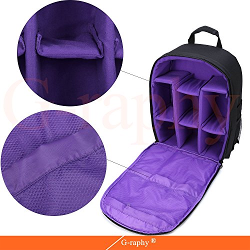 Camera Bag Camera Backpack Waterproof 16" X 13" X 5" with Rain Cover for DSLR Cameras, Lens, Tripod and Accessories (Purple, Large)