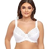TELIMUSSTO Women's Full Coverage Underwire Bra Non Padded Floral Lace Bras Plus Size