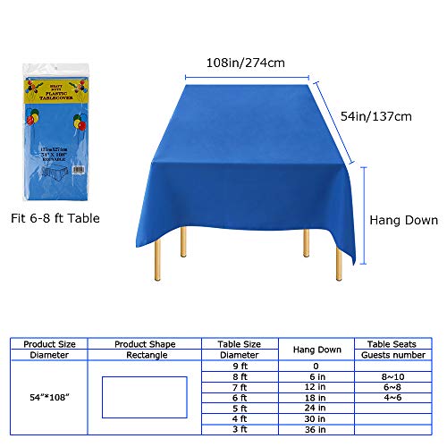 Plastic Tablecloths for Rectangle Tables - 6 Pack, Candywe Disposable Plastic Tablecloth 54 Inch. x 108 Inch. 6 to 8 Foot, Rectangle Plastic Table Cover for Parties Birthdays Weddings Picnics