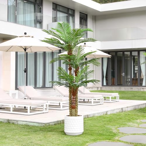 SOGUYI 8ft Outdoor Artificial Palm Tree - UV Resistant Tall Fake Tropical Golden Cane Plant for Patio, Poolside, Lawn, Indoor Decor - Large Faux Palm Tree, Set of 1