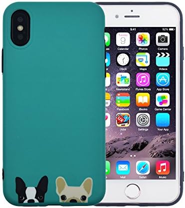 FACEVER iPhone X Case, Cute French Bulldog Matte Anti-fingerprint Soft Silicone Girls Funny Dogs Protective Case Cover For Apple iPhone X 10 -Green