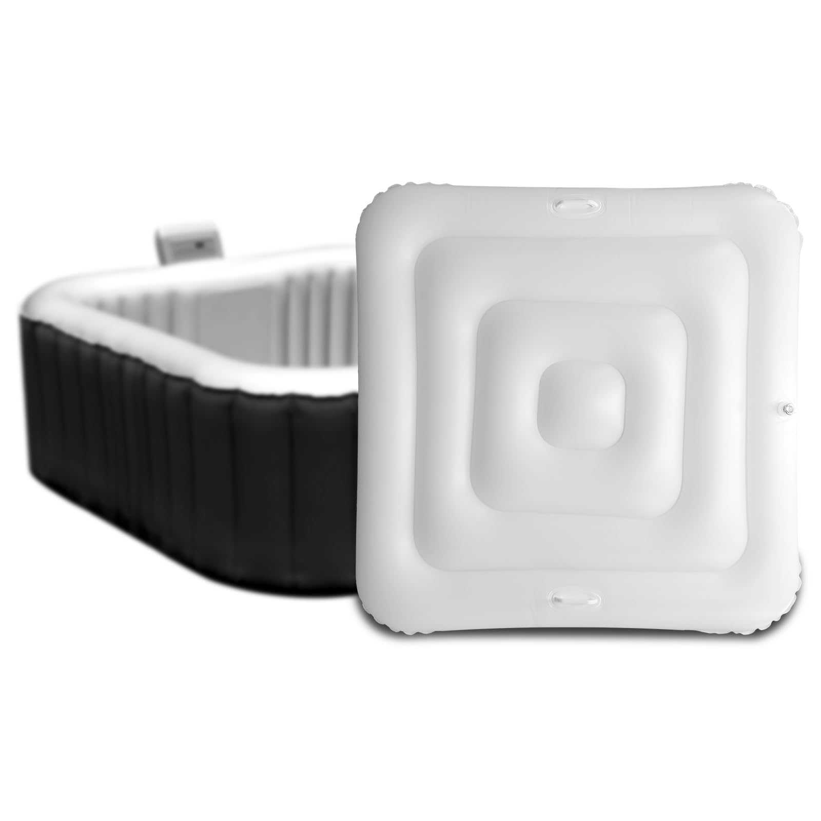 Photo 1 of 4.2FT Inflatable Hot Tub Cover, Energy Saving Lid for Square Spa Cover, Outdoor Sturdy and Portable, Protective Rain and Leaves White Hot Tub Cover