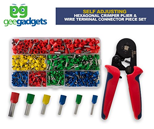 Square Crimper with 700 Piece Ferrule Wire Connector Set -Self Adjusting Crimping Plier - 22-10 AWG, 0.25mm-6mm - by Gee Gadgets (Certified Refurbished)