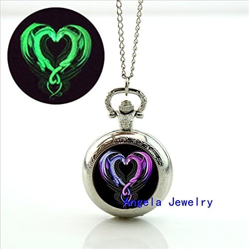 Pretty Lee Fashion Glow in The Dark Jewelry Couple Dragon Glowing Pocket Watch Neckalce Glass Locket Necklace