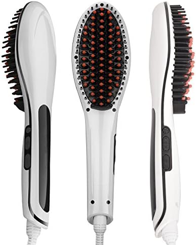Fast Hair Straightener Straight Hair Brush Negative Ion Hair Straight Iron Perm Rods Hair Styling Tool Comb Bang Led Display Temperature (white)