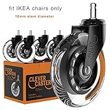 Caster Chair Wheels Office Replacement Set of 5 | FIT IKEA Chairs ONLY Rollerblade Style 3 Inch by Clever Casters | No Floor Mat Heavy Duty Protection for Hardwood Tile (10 mm)