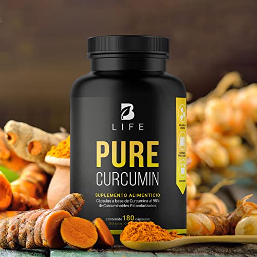 Curcumina Pura de 180 Cápsulas 1000 mg por porción. Ingredientes Naturales. Pure Curcumin B Life.