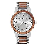 Original Grain Wood Wrist Watch | Barrel Collection 47MM Analog Watch | Wood and Stainless Steel Watch Band | Japanese Quartz Movement | Mahagony Wood