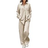 Ekouaer Womens Satin Silky Pajama Set 2 Piece Print PJs Soft Loungewear Button Down Sleepwear with Elastic Waist Long Pants