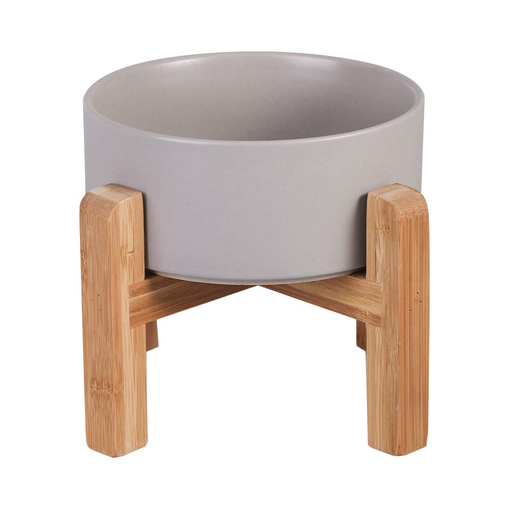 Ceramic Elevated Raised Cat Bowl with Wood Stand No Spill Pet Food Water Feeder Cats Small Dogs