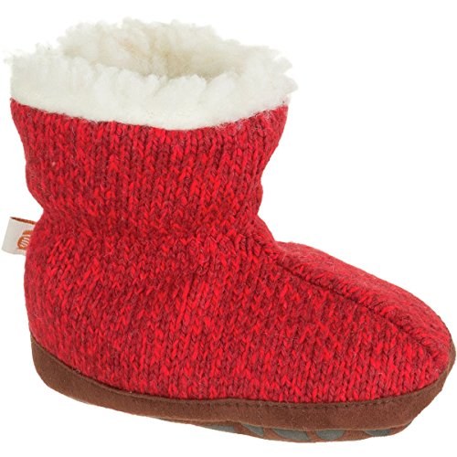 ACORN Baby Easy Bootie Ragg Slipper, Red Ragg Wool, 0-6 Months M US Infant
